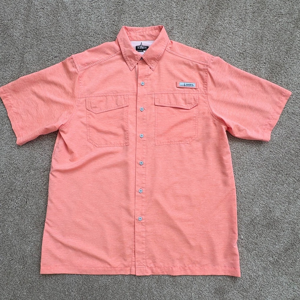 Habit Mens Fishing Shirt Large Coral Short‎ Sleeve UPF 40 Vented Performance Top